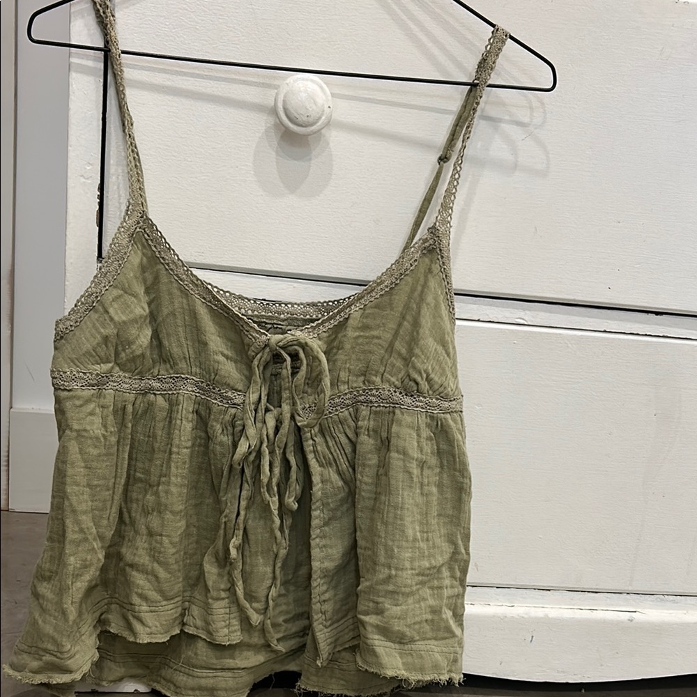 Urban Outfitters Green Smocked Tie Front Camisole